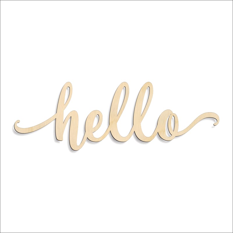 Laser-cut baltic birch silhouette of SWASH HELLO SCRIPT
