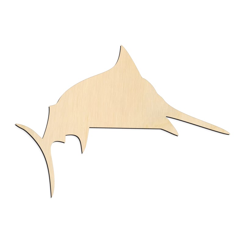 Laser-cut baltic birch silhouette of SWORD FISH TALL FIN