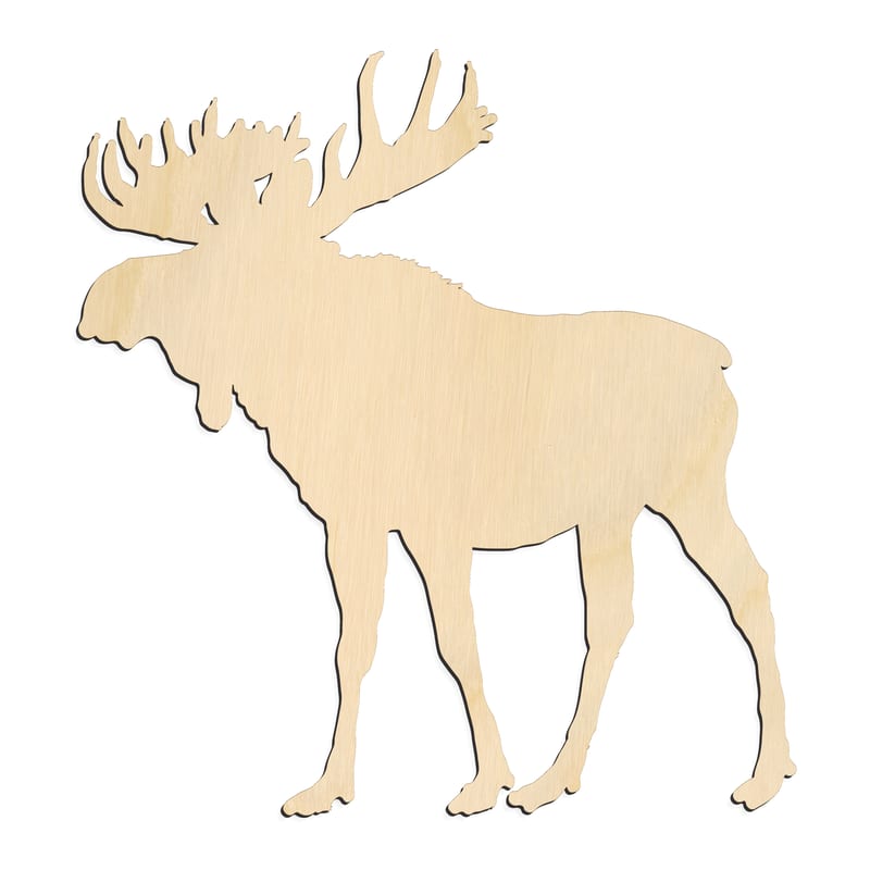 Laser-cut baltic birch silhouette of TALL ANTLER MOOSE