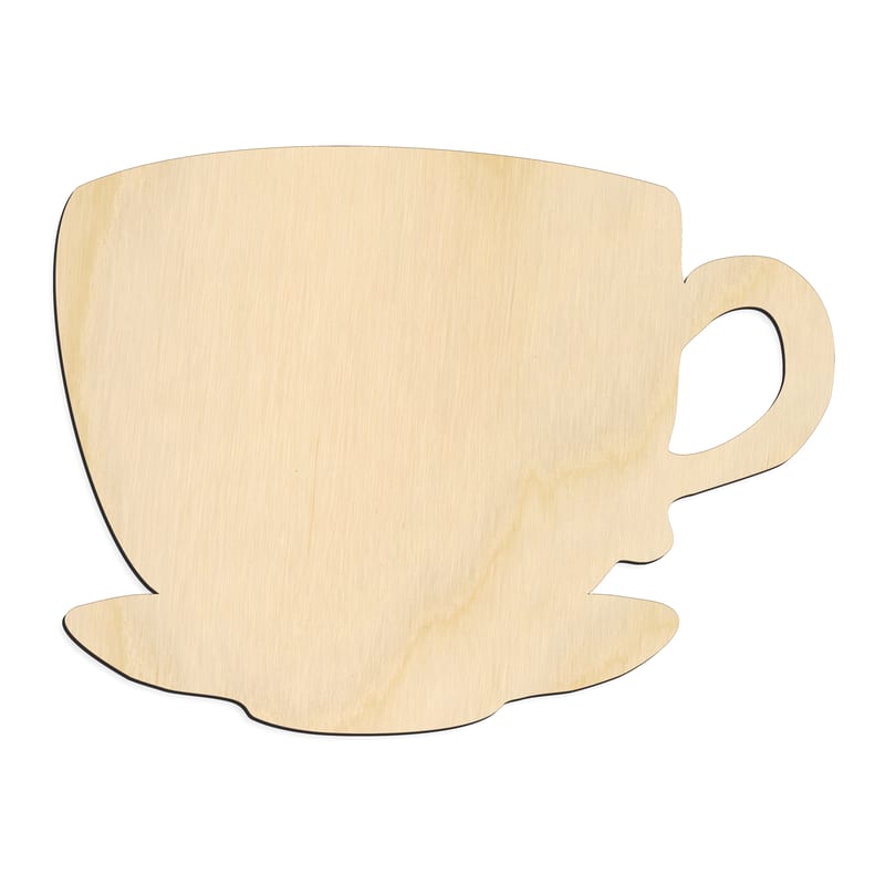Laser-cut baltic birch silhouette of TEA CUP WITH SAUCER