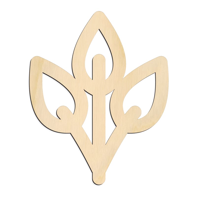 Laser-cut baltic birch silhouette of THREE LEAF BRANCH