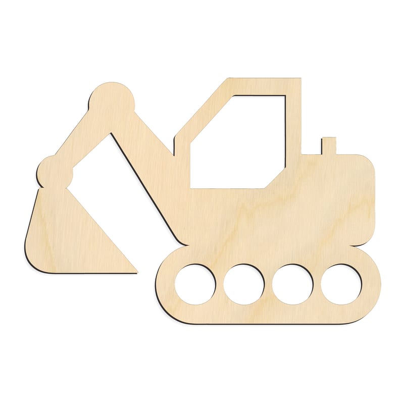 Laser-cut baltic birch silhouette of TOY EXCAVATOR