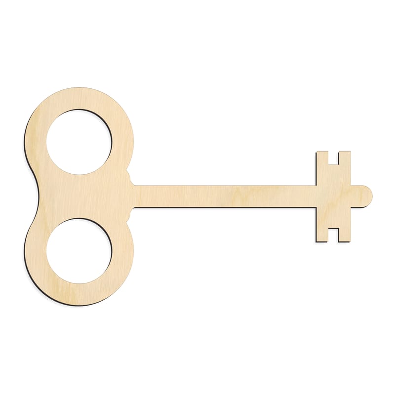 Laser-cut baltic birch silhouette of Wind-Up Key