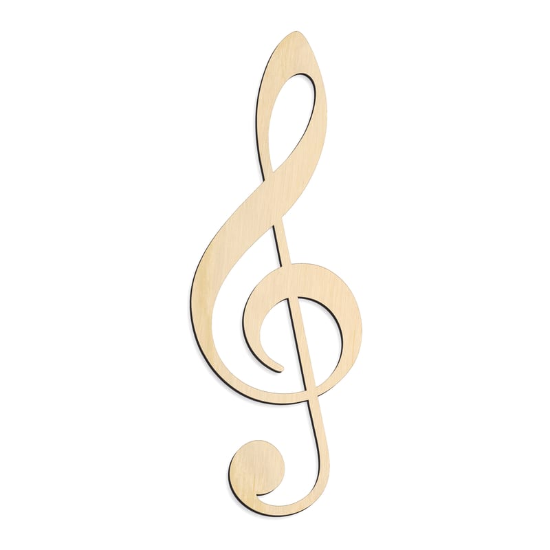 Laser-cut baltic birch silhouette of TREBLE CLEF SLIM