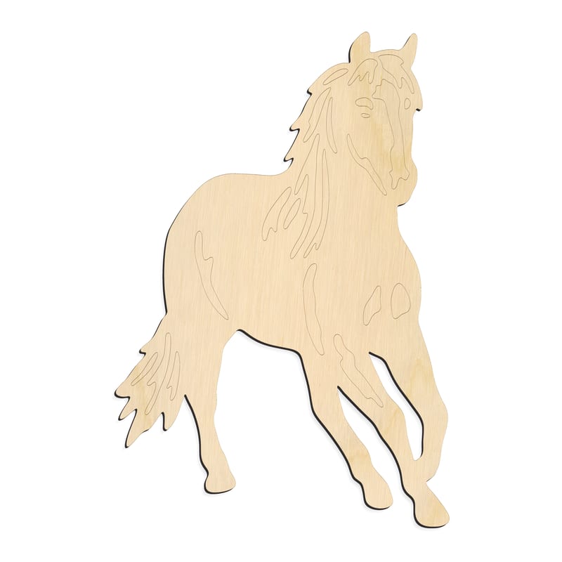 Laser-cut baltic birch silhouette of ENGRAVED TROTTING HORSE