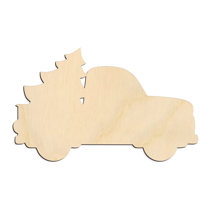 Laser-cut baltic birch silhouette of TRUCK WITH TREE