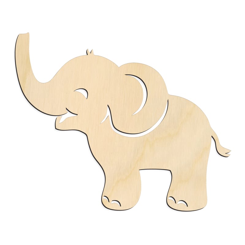 Laser-cut baltic birch silhouette of TRUMPETING ELEPHANT