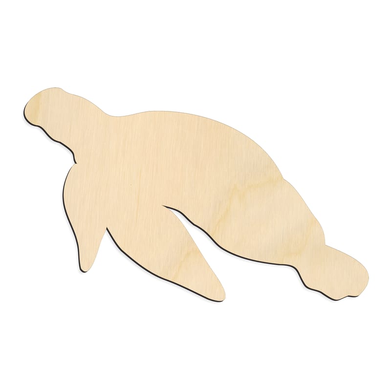 Laser-cut baltic birch silhouette of CLASSIC SWIMMING TURTLE