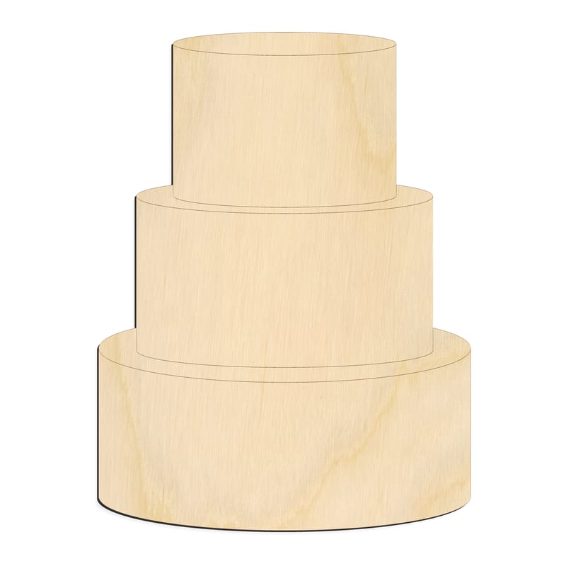 Laser-cut baltic birch silhouette of TWO TIER CAKE ENGRAVED