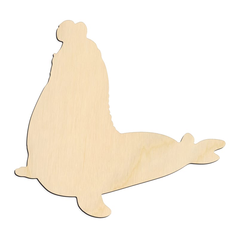 Laser-cut baltic birch silhouette of UPRIGHT ELEPHANT SEAL