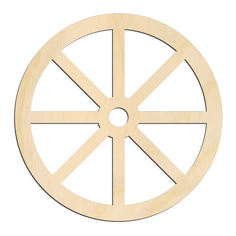 Laser-cut baltic birch silhouette of WAGON WHEEL BROAD SPOKES