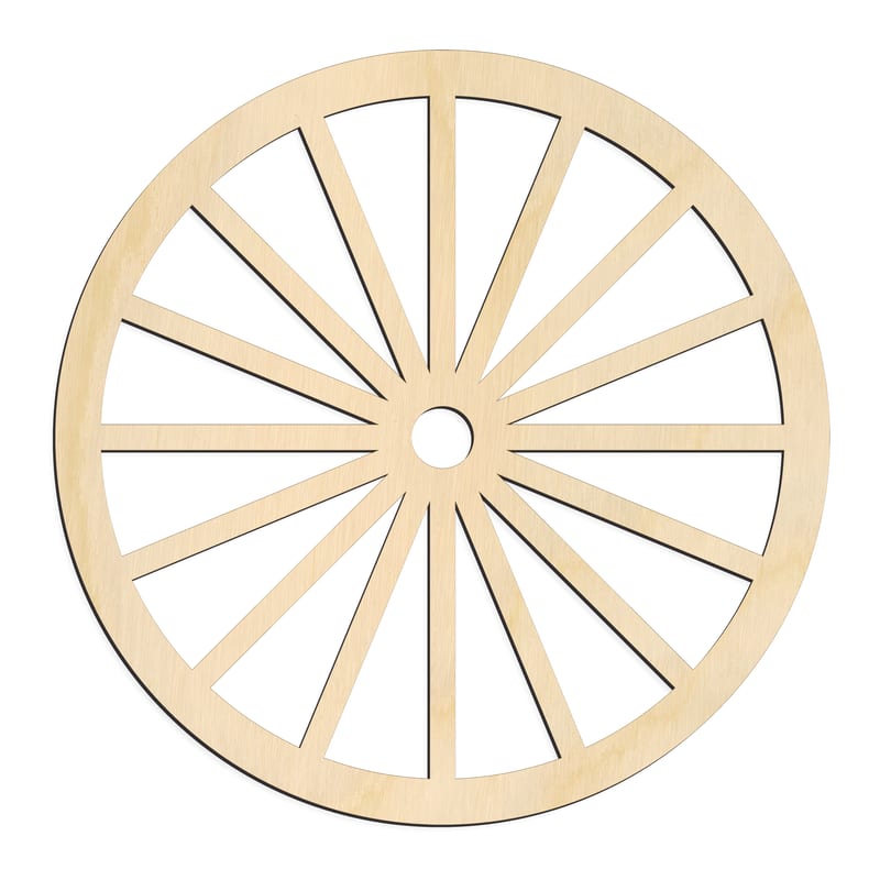 Laser-cut baltic birch silhouette of Wagon Wheel Narrow Spokes