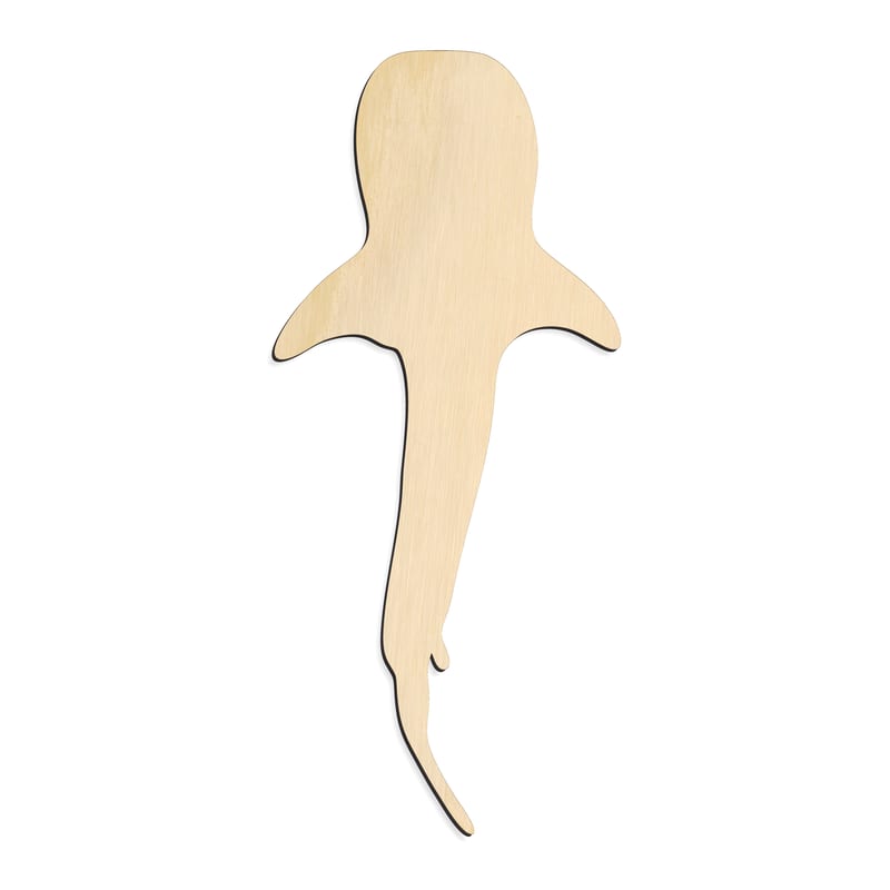 Laser-cut baltic birch silhouette of Whale Shark Top View