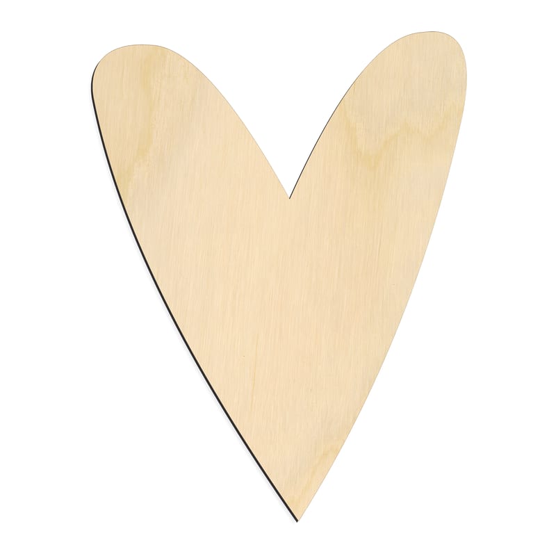 Laser-cut baltic birch silhouette of TALL WHIMSICAL HEART