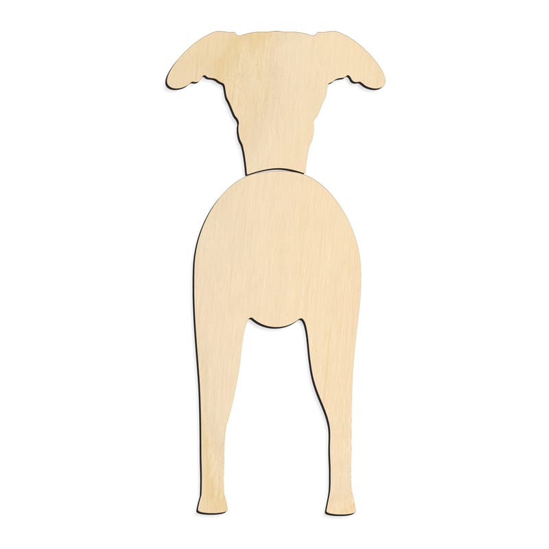 Laser-cut baltic birch silhouette of WHIPPET TWO PIECE BACK VIEW