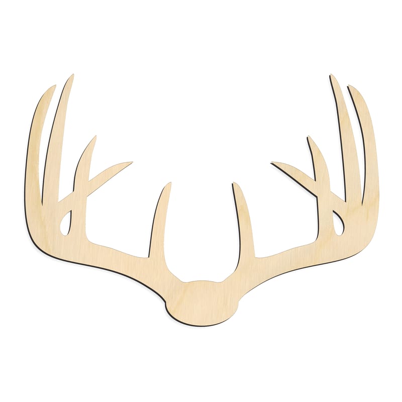 Laser-cut baltic birch silhouette of Wide Deer Antlers