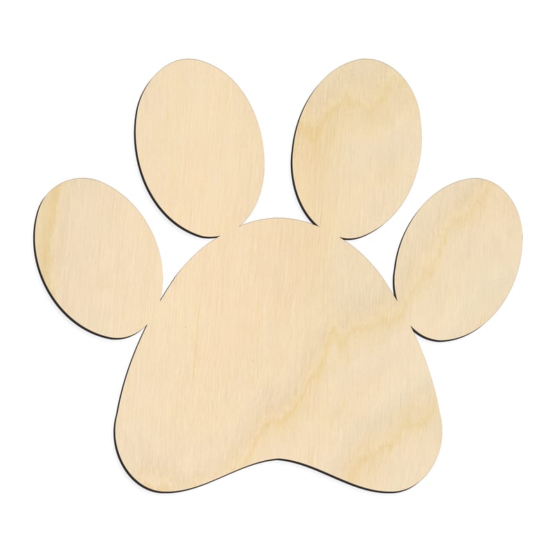 Laser-cut baltic birch silhouette of WIDE SPACED PAW PRINT