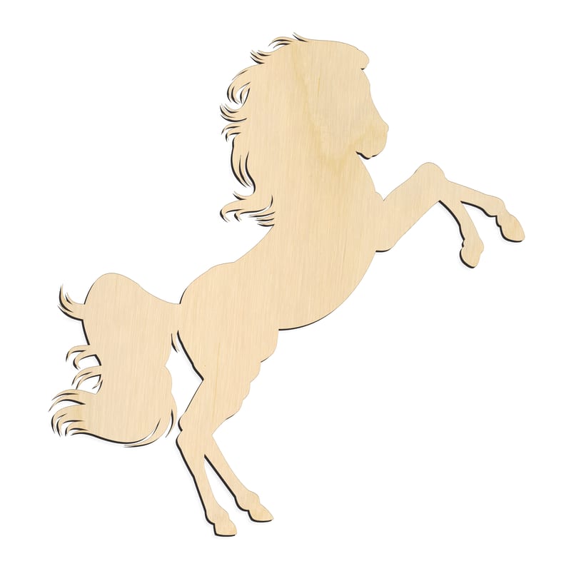 Laser-cut baltic birch silhouette of WILD REARING HORSE
