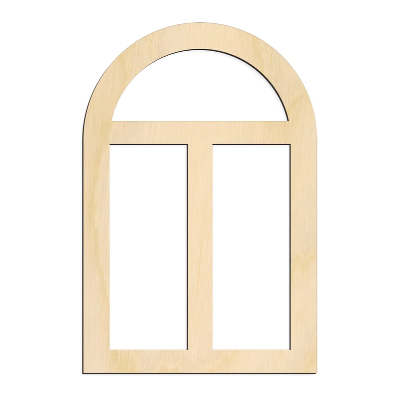 Laser-cut baltic birch silhouette of WINDOW ARCH DOUBLE PANEL