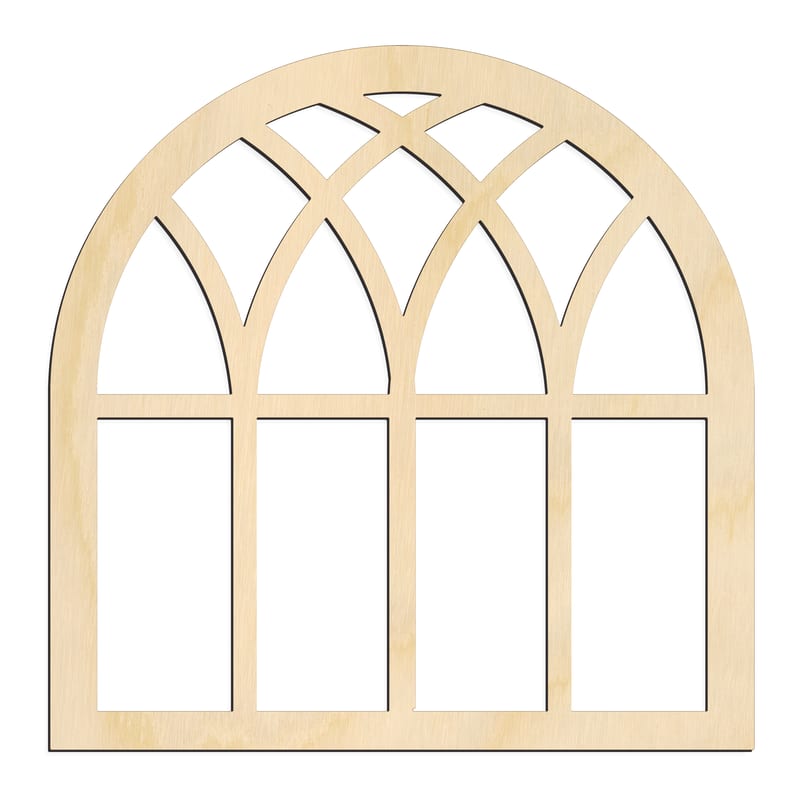 Laser-cut baltic birch silhouette of WINDOW CATHEDRAL TRIPLE ARCH