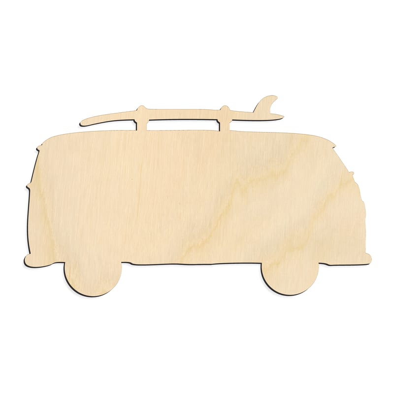 Laser-cut baltic birch silhouette of WINDOWED BUS WITH BOARD