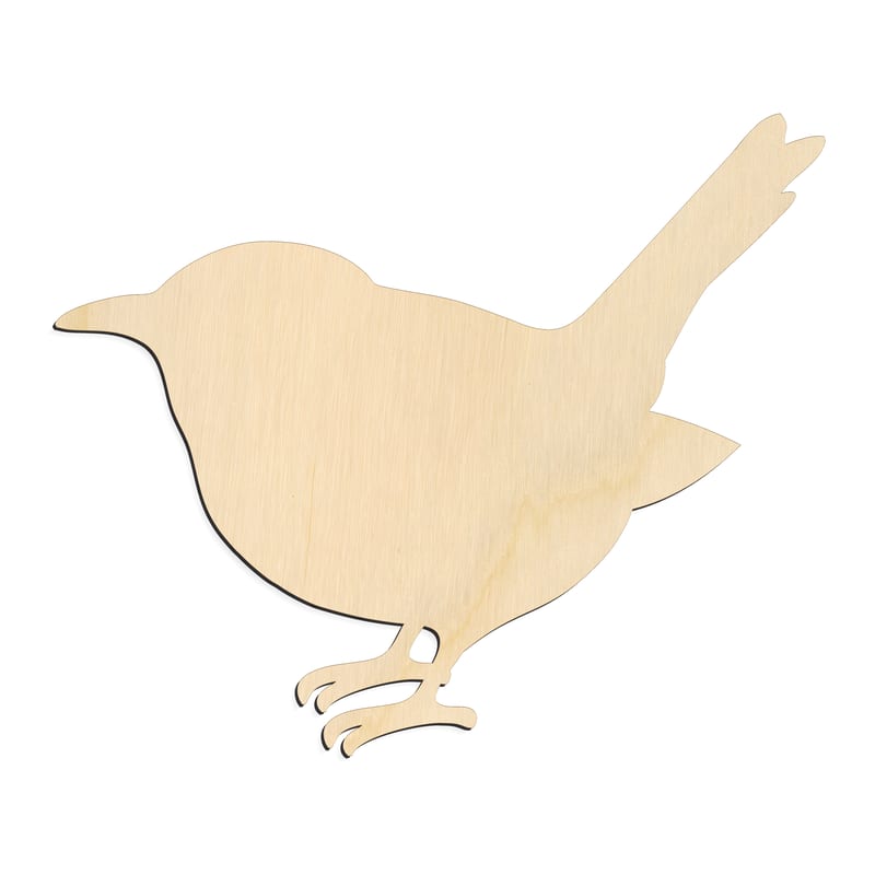 Laser-cut baltic birch silhouette of Wren Bird
