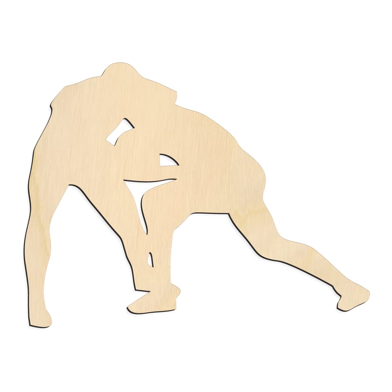 Laser-cut baltic birch silhouette of Wrestling Match Action